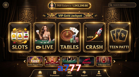 Main screen of A777 casino page for PK players